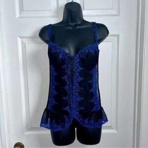 NWOT Y2K La Vie En Rose Lingerie Corset Bustier 34D Women blue black lace mesh